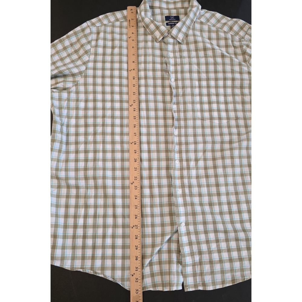 George Plaid Shirt Button Down Olive White Blue Short Sleeves Mens Big‎ Tall 3XL - Picture 11 of 12